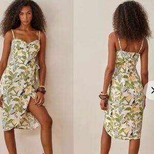 Reformation Floral Green and Yellow Dress